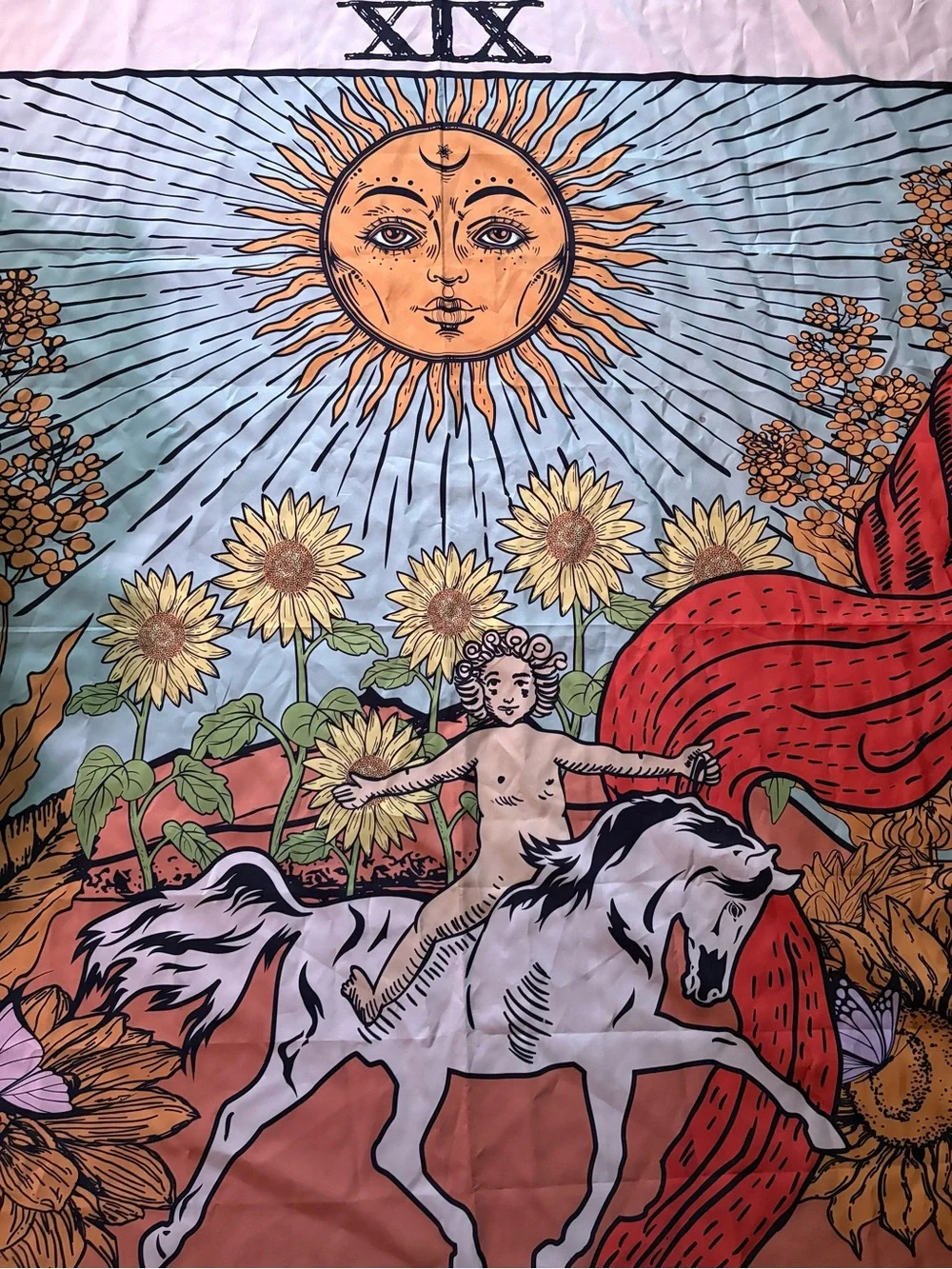 The Sun Tarot Card Fabric Wall Tapestry 50x60 Celestial Bohemian Decor XIX